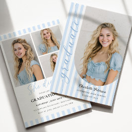 Convites Blue Stripes Aesthetic Graduation Invitation