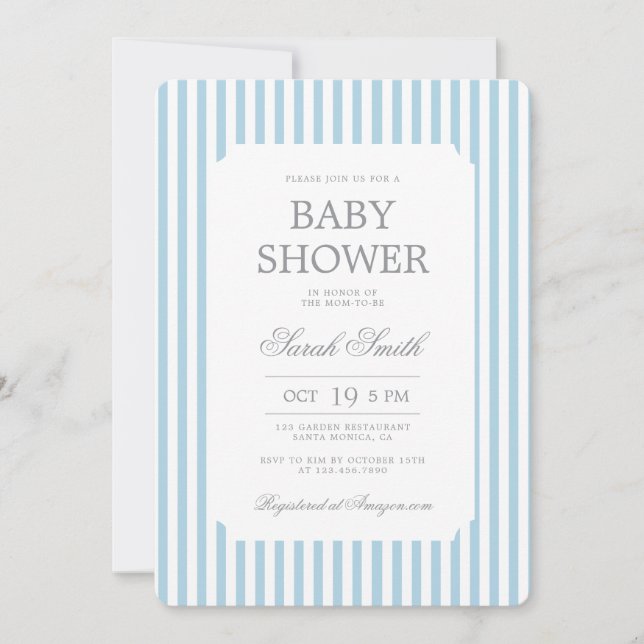 Convites Blue Stripes Baby Shower Boy Invitation (Frente)