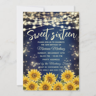 Convites Blue Sunflower String acende brilho dourado