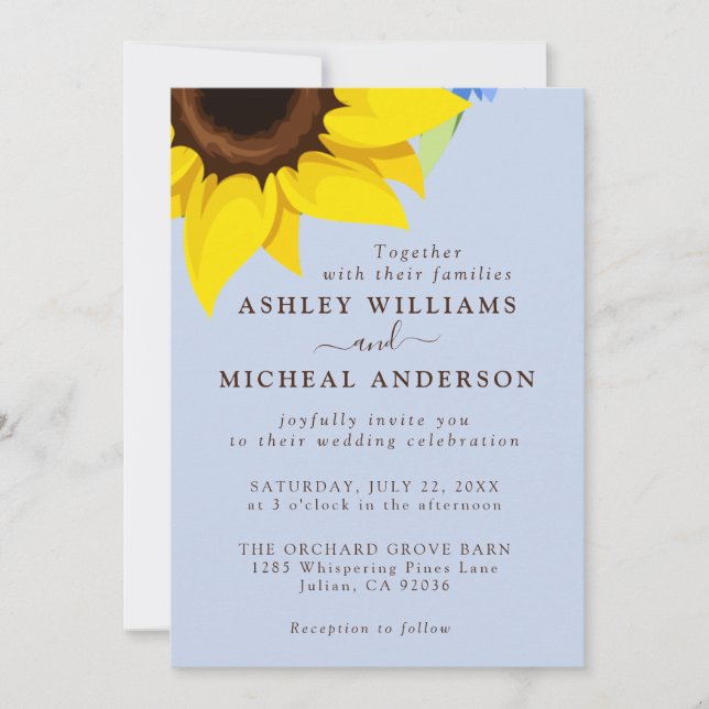 Convites Blue  Sunflower Wedding Invitation With Photo (Frente)