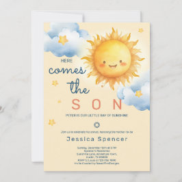 Convites Blue Sunshine Sun Here Comes the Son Baby Shower