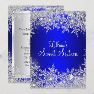 Convites Blue Sweet 16 Snowflake Winter Wonderland