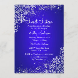 Convites Blue Sweet 16 Winter Wonderland Sparkle Snowflakes