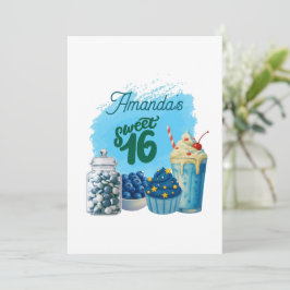 Convites Blue Sweet Sixteen Birthday Invitation
