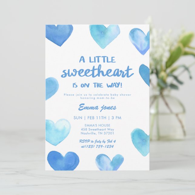 Convites Blue Sweetheart Is On The Way Baby Shower (Em pé/Frente)