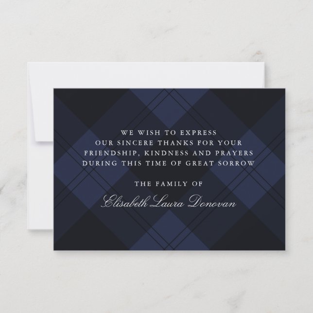 Convites Blue Tartan Classic Funeral Simpatia Obrigado (Frente)