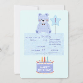 Convites Blue Teddy Bear 1st Birthday Invitation - Customiz