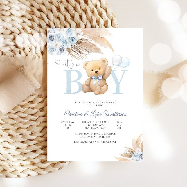 Convites Blue Teddy Bear Baby Shower Invitation (Criador carregado)