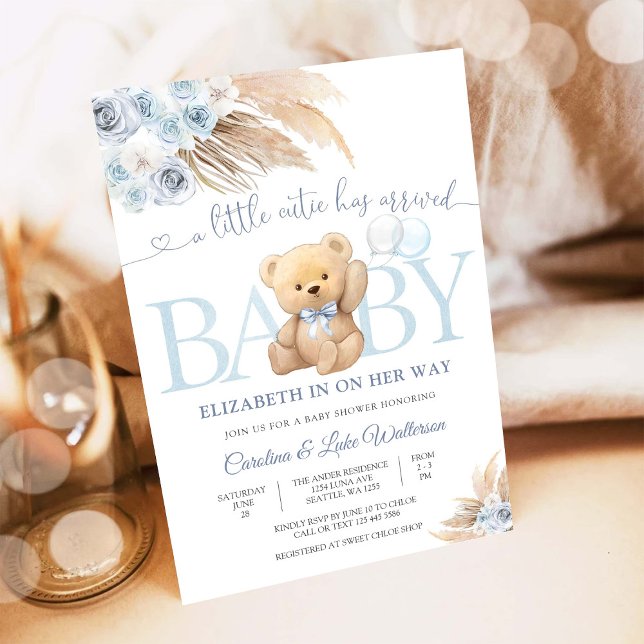 Convites Blue Teddy Bear Baby Shower Invitation (Criador carregado)