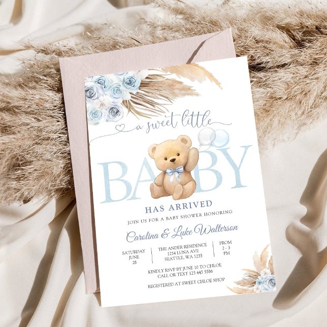Convites Blue Teddy Bear Baby Shower Invitation (Criador carregado)