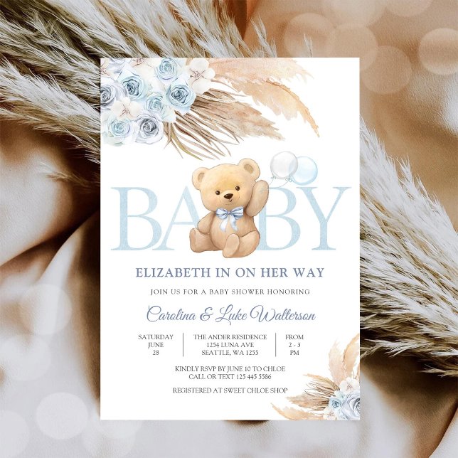 Convites Blue Teddy Bear Baby Shower Invitation (Criador carregado)
