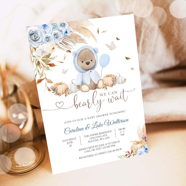 Convites Blue Teddy Bear Baby Shower Invitation (Criador carregado)
