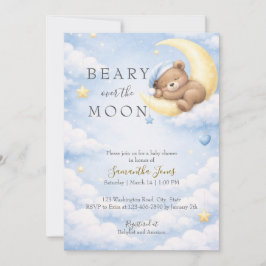 Convites Blue Teddy Bear Moon Baby Shower Invitation