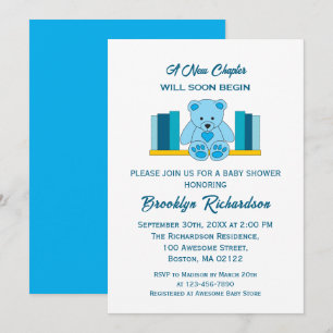 Convites Blue Teddy Bear Novo Capítulo Chá de fraldas Story