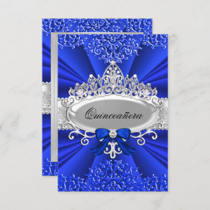Convites Blue Tiara & Damask Quinceanera Invite