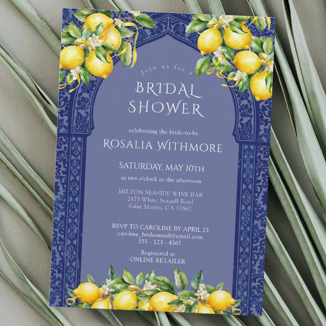 Convites Blue Tile Lemon Mediterranean Bridal Shower (Criador carregado)