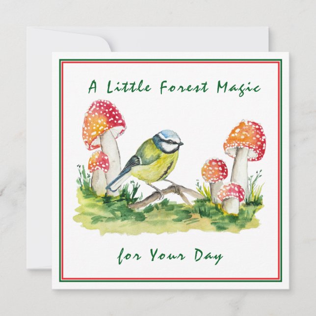 Convites Blue Tit and Fly Agaric Watercolor (Frente)