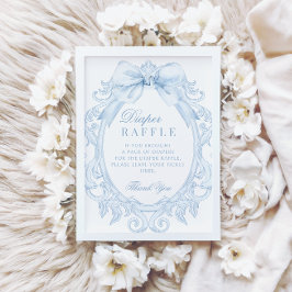 Convites Blue Toile Bow Baby Boy Shower Diaper Raffle Sign