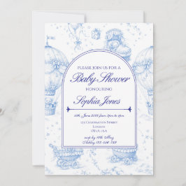 Convites Blue Toile de Jouy Baby Shower Invitation