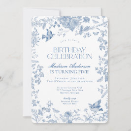 Convites Blue Toile De Jouy Festa de aniversário Floral Fra
