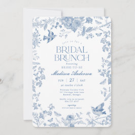 Convites Blue Toile De Jouy Floral Francês Brunch de Noiva