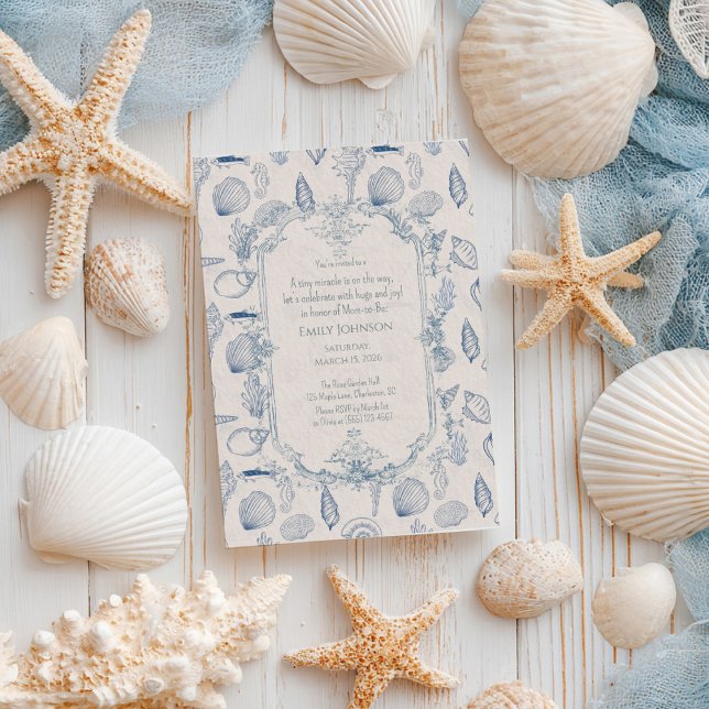 Convites Blue toile Ocean Baby Shower Invitation (Criador carregado)