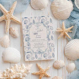Convites Blue toile Ocean Bridal Shower Invitation