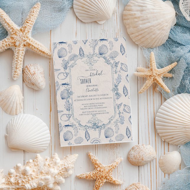 Convites Blue toile Ocean Bridal Shower Invitation (Criador carregado)