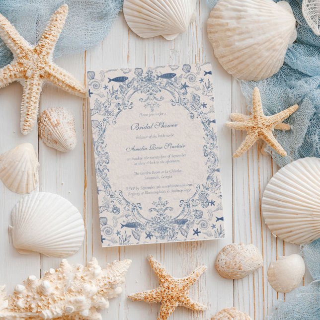 Convites Blue toile Ocean Bridal Shower Invitation (Criador carregado)