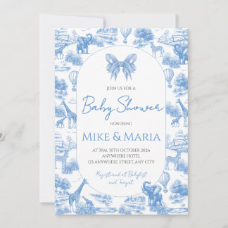 Convites Blue Toile Safari Baby Shower Invitation