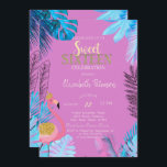 Convites Blue Tropical Leaves Flamingos cor-de-rosa Doce 16<br><div class="desc">Esses convites apresentam flamingos cor-de-rosa e folhas tropicais azuis em fundo cor-de-rosa. Este convite é facilmente personalizado para o seu evento simplesmente adicionando os seus detalhes.</div>
