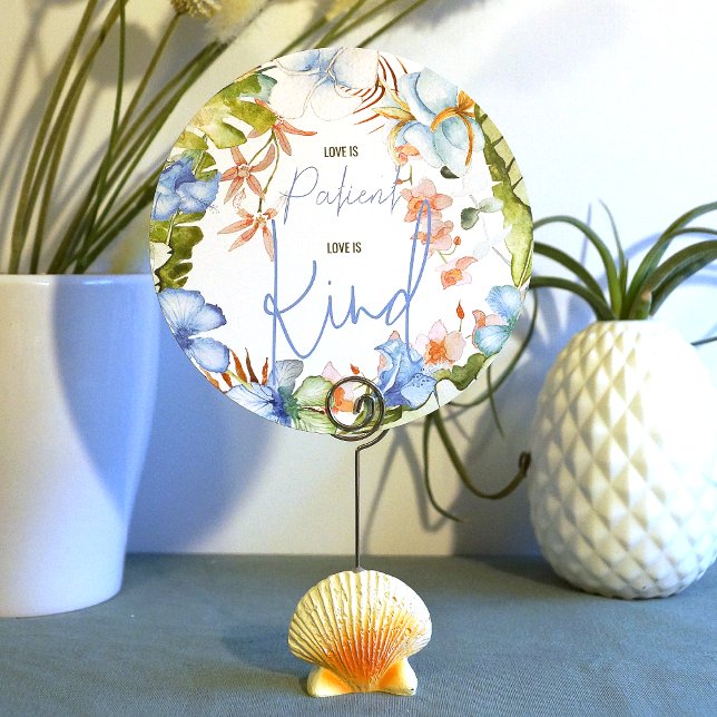 Convites Blue Tropical Love é o sinal de casamento do pacie (love is patient love is kind sign tropical blue hibiscus flowers wedding green banana leaves)