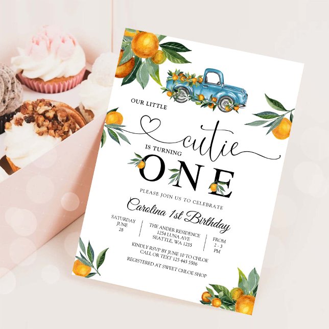 Convites Blue Truck Citrus 1st Birthday Invitation (Criador carregado)