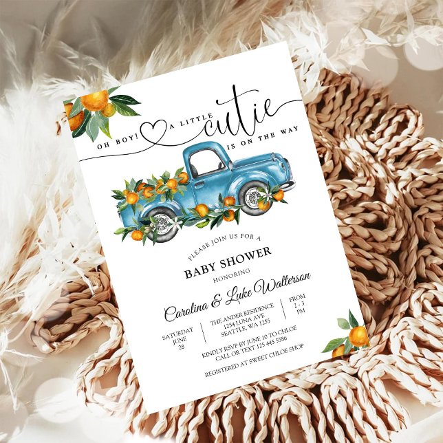Convites Blue Truck Citrus Baby Shower Invitation (Criador carregado)