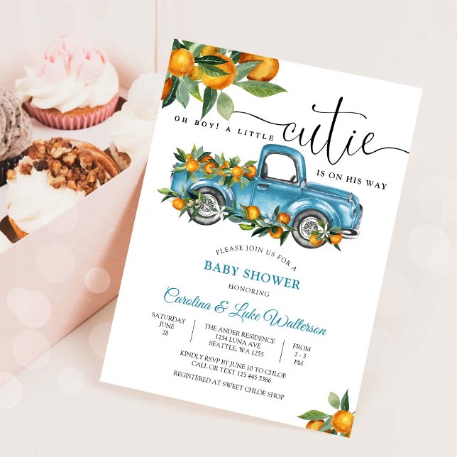 Convites Blue Truck Citrus Baby Shower Invitation (Criador carregado)