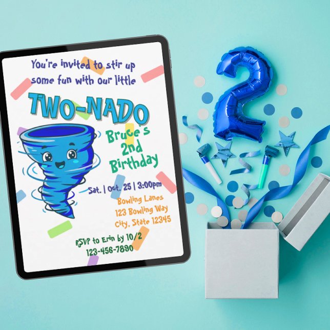 Convites Blue TwoNado, 2nd birthday invitation (Criador carregado)