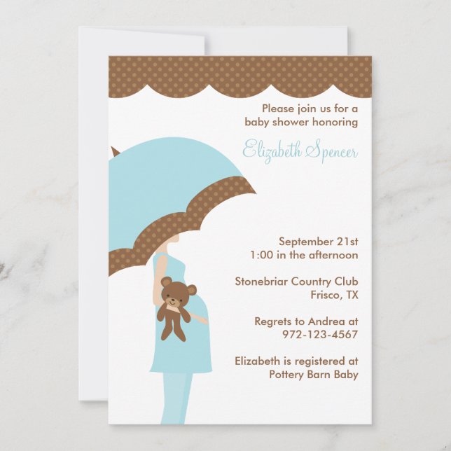 Convites Blue Umbrella Baby Shower Invants (Frente)