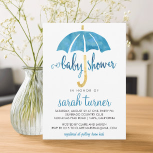 Convites Blue Umbrella Boy Baby Shower Invants