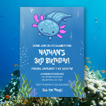 Convites Blue Underwater Axolotl Kids se divertem no aniver<br><div class="desc">Celebrar o aniversário do seu filho com nosso encantador convite de aniversário para crianças Axolotl Blue Underwater! Apresentando um delicioso tema submarino, este convite mostra um design lúdico com axolotas coloridas nadando entre os elementos aquáticos. O vibrante pano de fundo azul acrescenta um senso de aventura, perfeito para uma emocionante...</div>