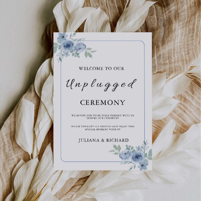Convites Blue Unplugged Ceremony Wedding Sign (Blue Unplugged Ceremony Wedding Sign, Invitation)