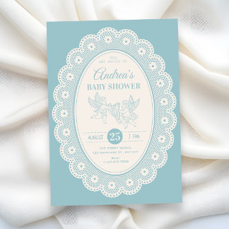 Convites Blue vintage  baby shower