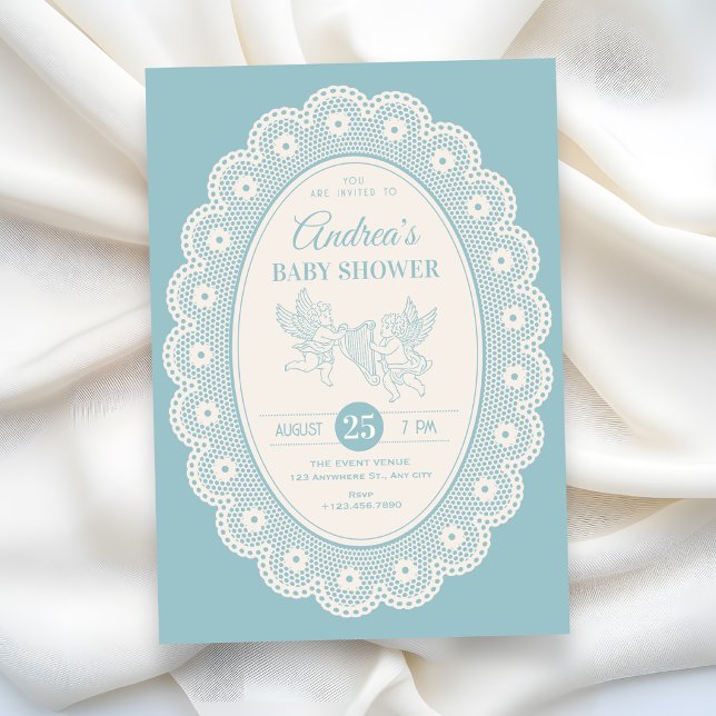 Convites Blue vintage  baby shower (Criador carregado)