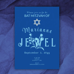Convites Blue Vintage Bat Mitzvah Wild Flower