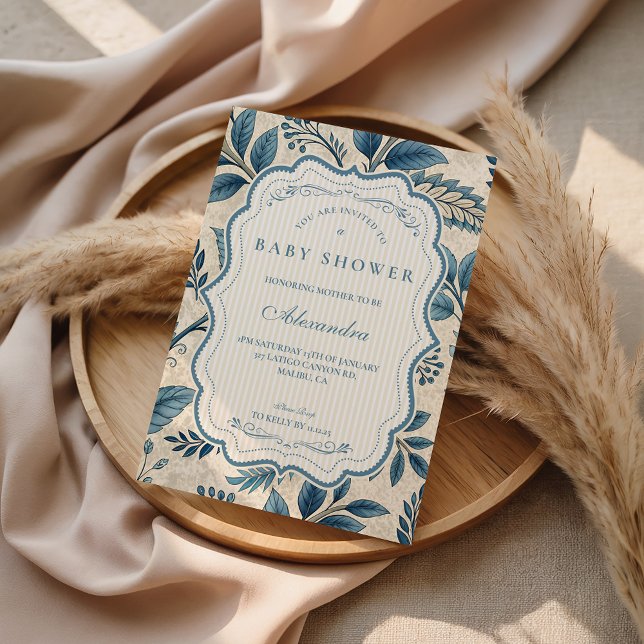 Convites Blue Vintage Botanical Baby Shower (Criador carregado)