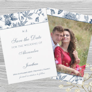 Convites Blue Vintage Floral French Save the Date Photo