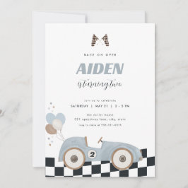 Convites Blue Vintage Race Car Boy Birthday Invite 