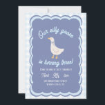 Convites Blue Vintage Silly Goose, Any Age Birthday<br><div class="desc">Gingham accents
Vintage Goose inspired
Blue bow
Silly Goose theme
perfect for any age!</div>