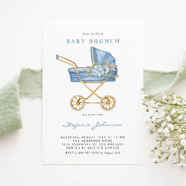 Convites Blue Vintage Stroller é Boy Baby Brunch