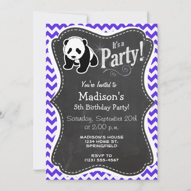Convites Blue Violet Chevron; Panda (Frente)