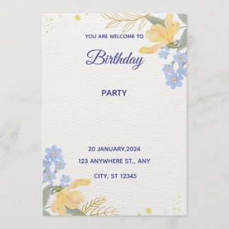 Convites Blue Water Color Birthday Party Poster